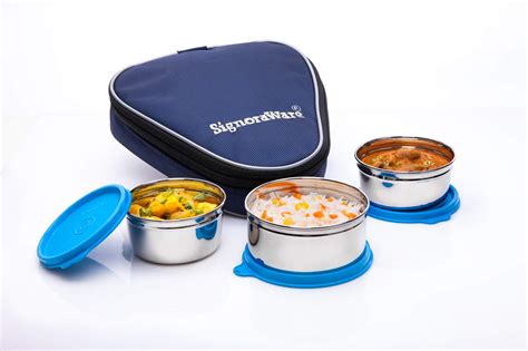 signoraware sleek steel lunch box|signoraware lunch box with bag.